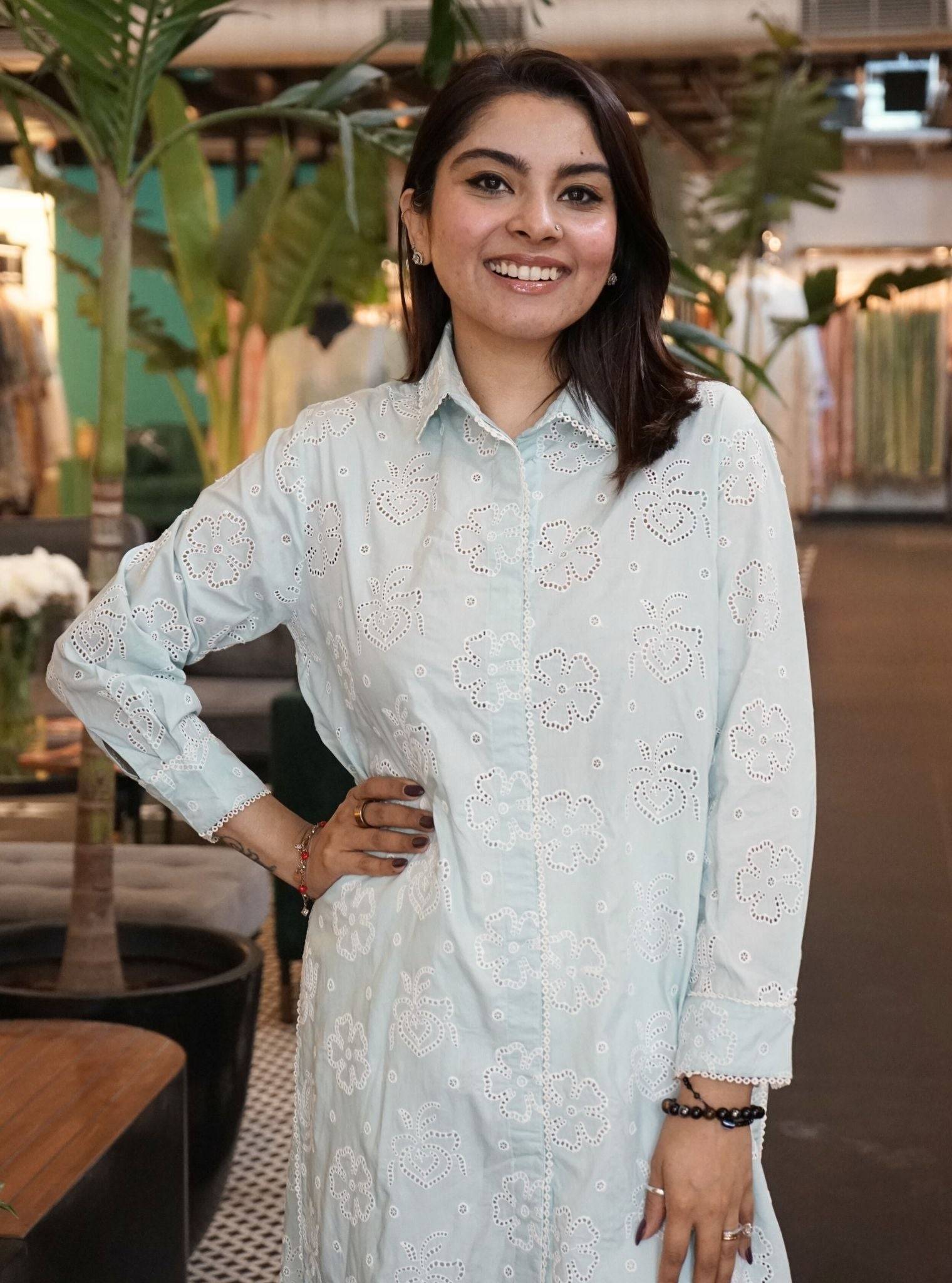 Casares Cotton Light Blue Kurta Shirt Set