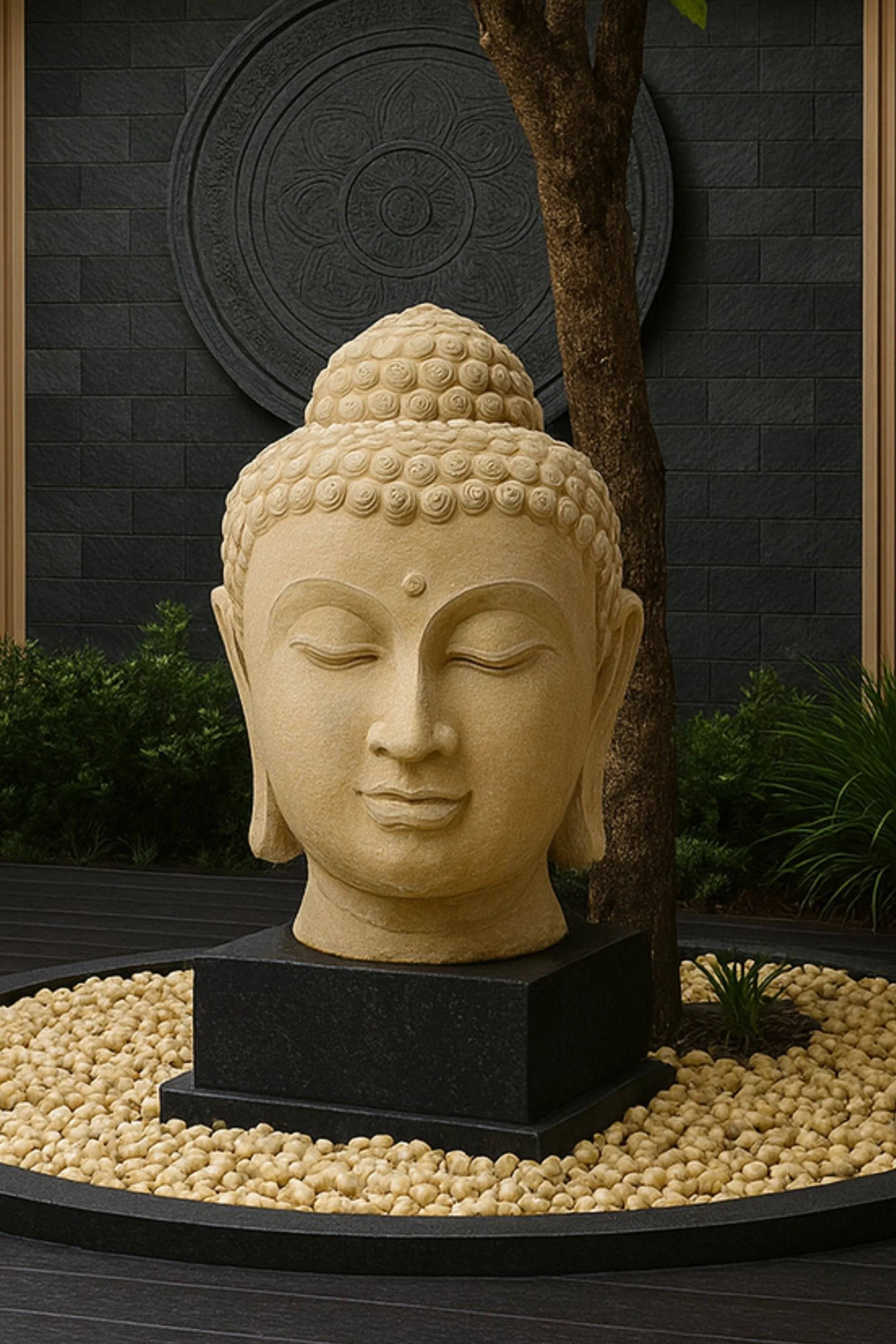 Buddha Head Statue - White Antique- Style 03