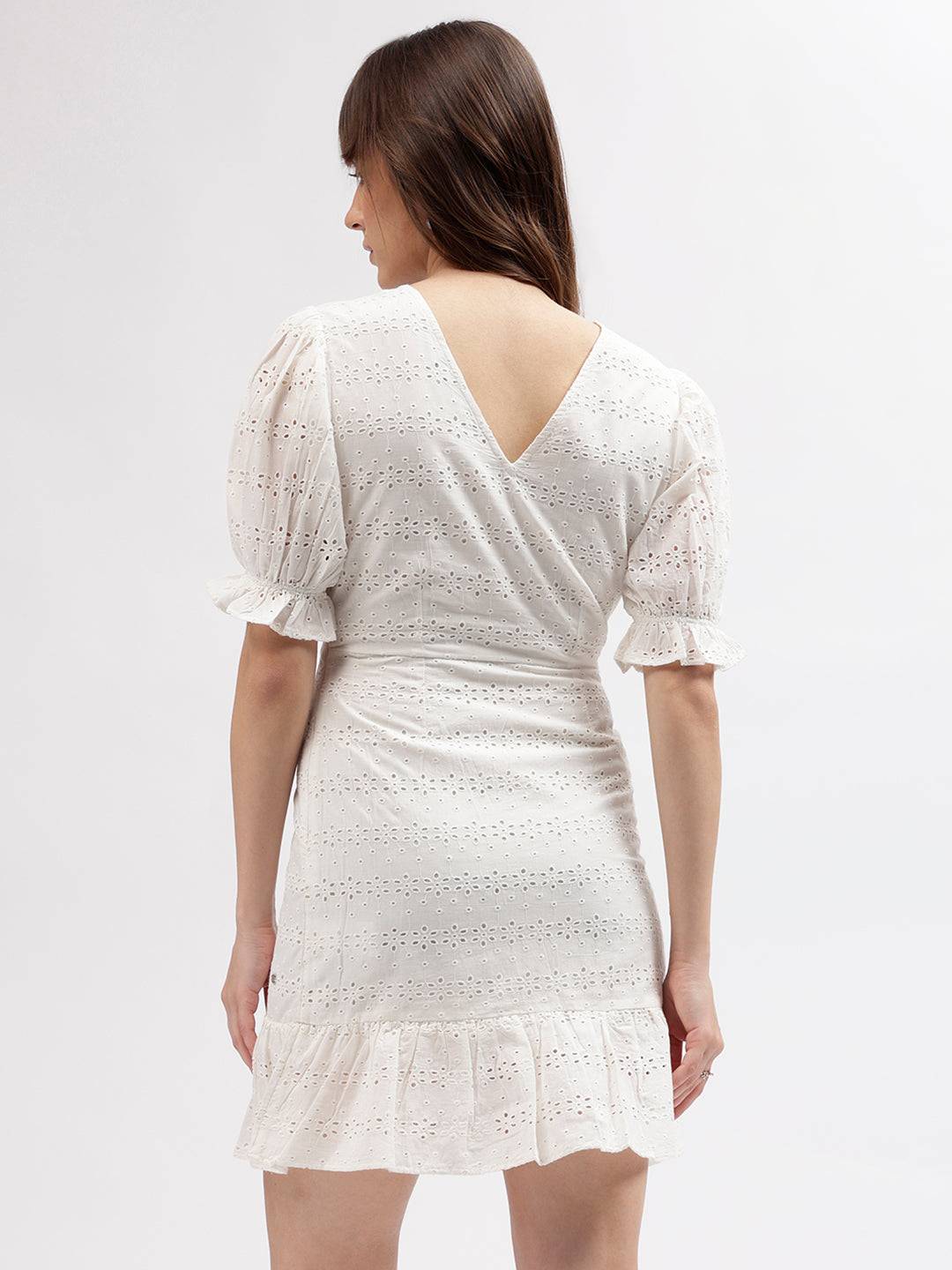 Elle Women White Boat Neck Dress