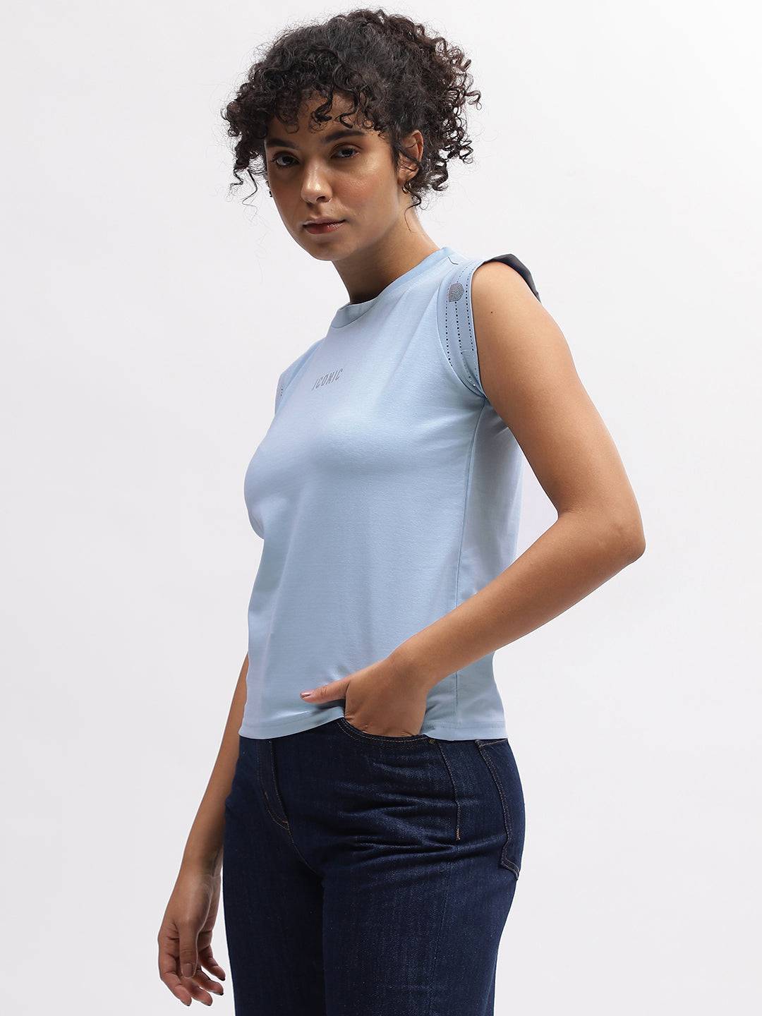 Iconic Women Blue Round Neck Tshirt