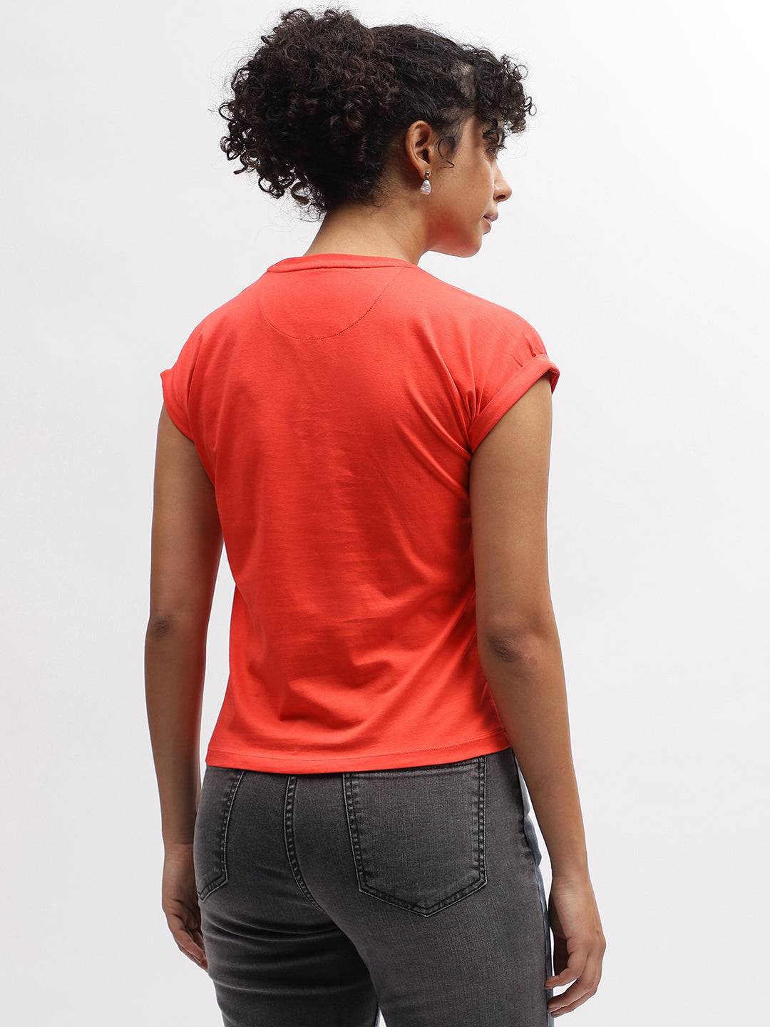 Iconic Women Beige Round Neck Tshirt