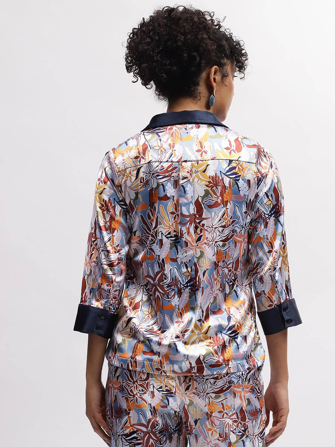 Iconic Women Multi Printed Spread Collar 3/4Th Sleeves Shirt