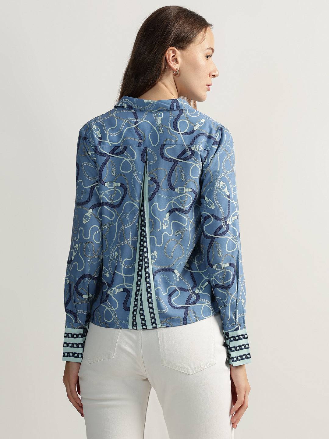 Iconic Women Multi Printed Spread Collar Full Sleeves Shirt