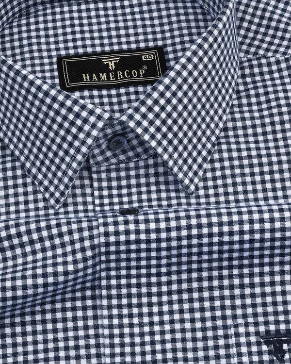 Oastin NavyBlue With White Small Check Cotton Shirt