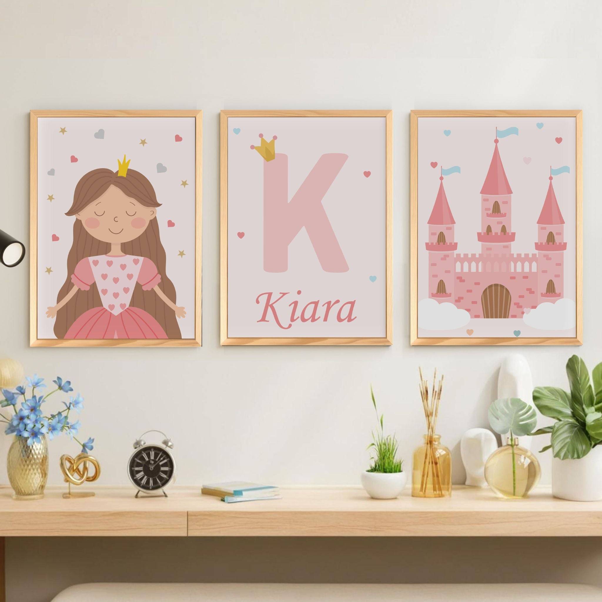 Personalized Name Wall Art Frame Set of 3 Home Decor (Pink Princess) Buy @ ₹899