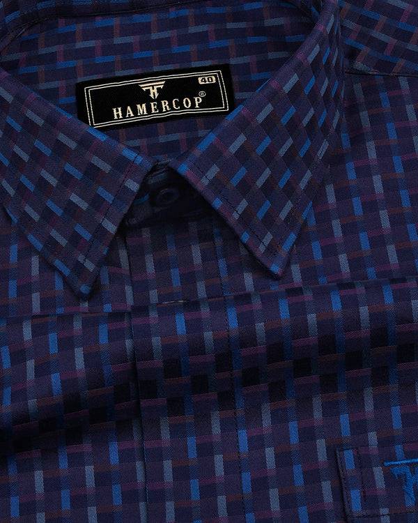 Cadmium Blue Designer Check Premium Cotton Formal Shirt