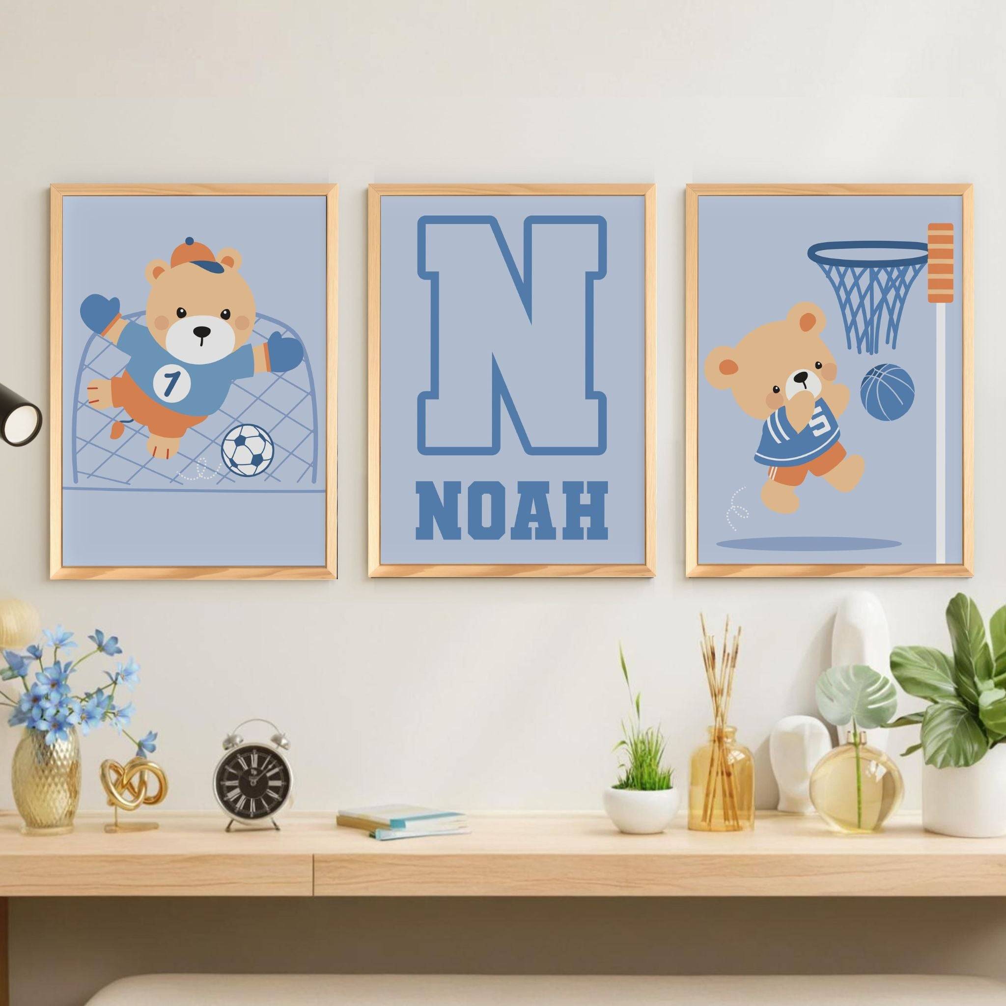 Personalized Name Wall Art Frame Set of 3 Home Decor (Sports Bear) Buy @ ₹899