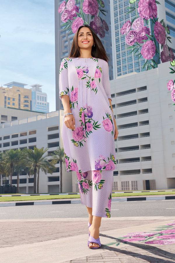 Purple Floral Printed Kurta and Pants Set
