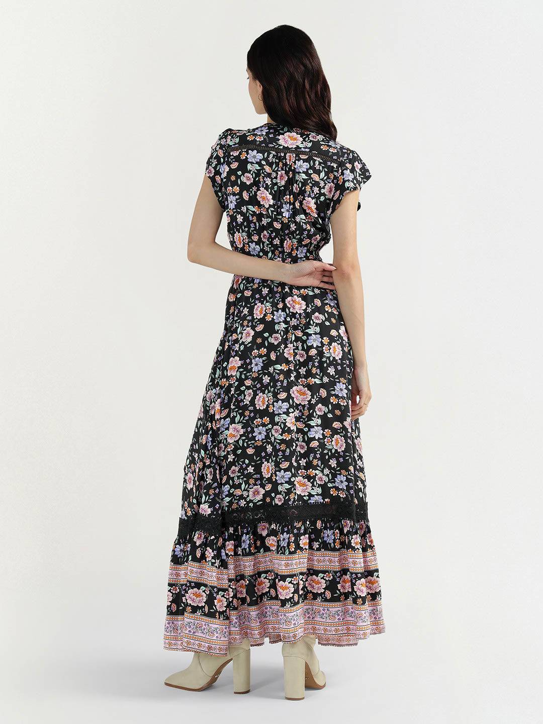 Elle Women Black V Neck Dress