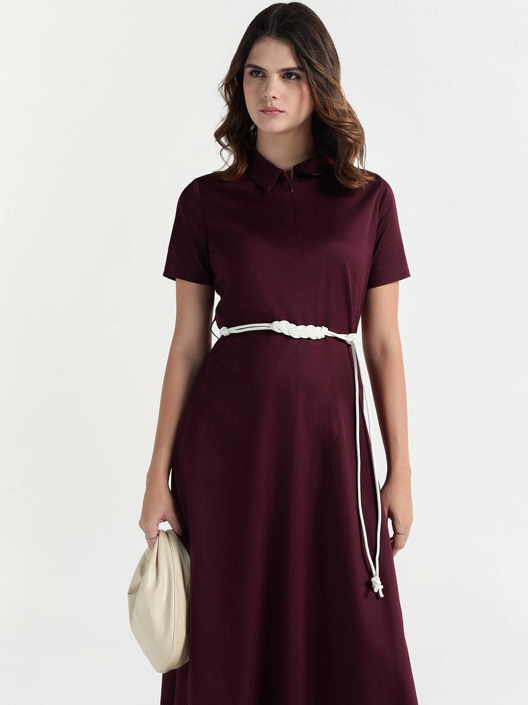 Elle Women Red Solid Collar Dress