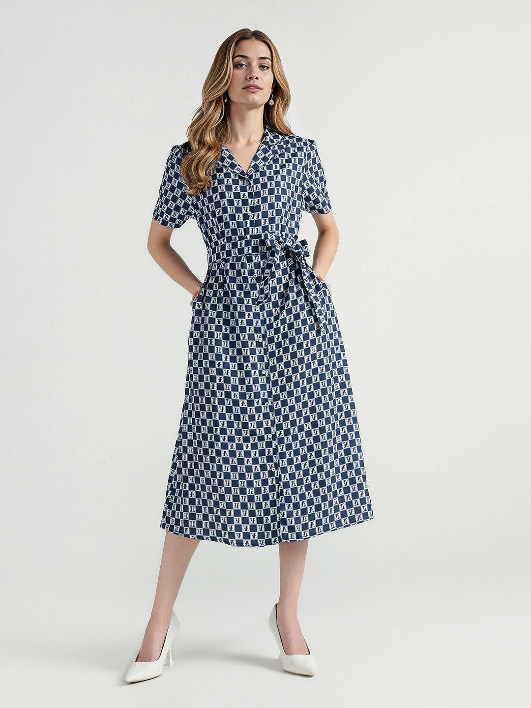 Elle Women Multi Geometric Print Collar Dress