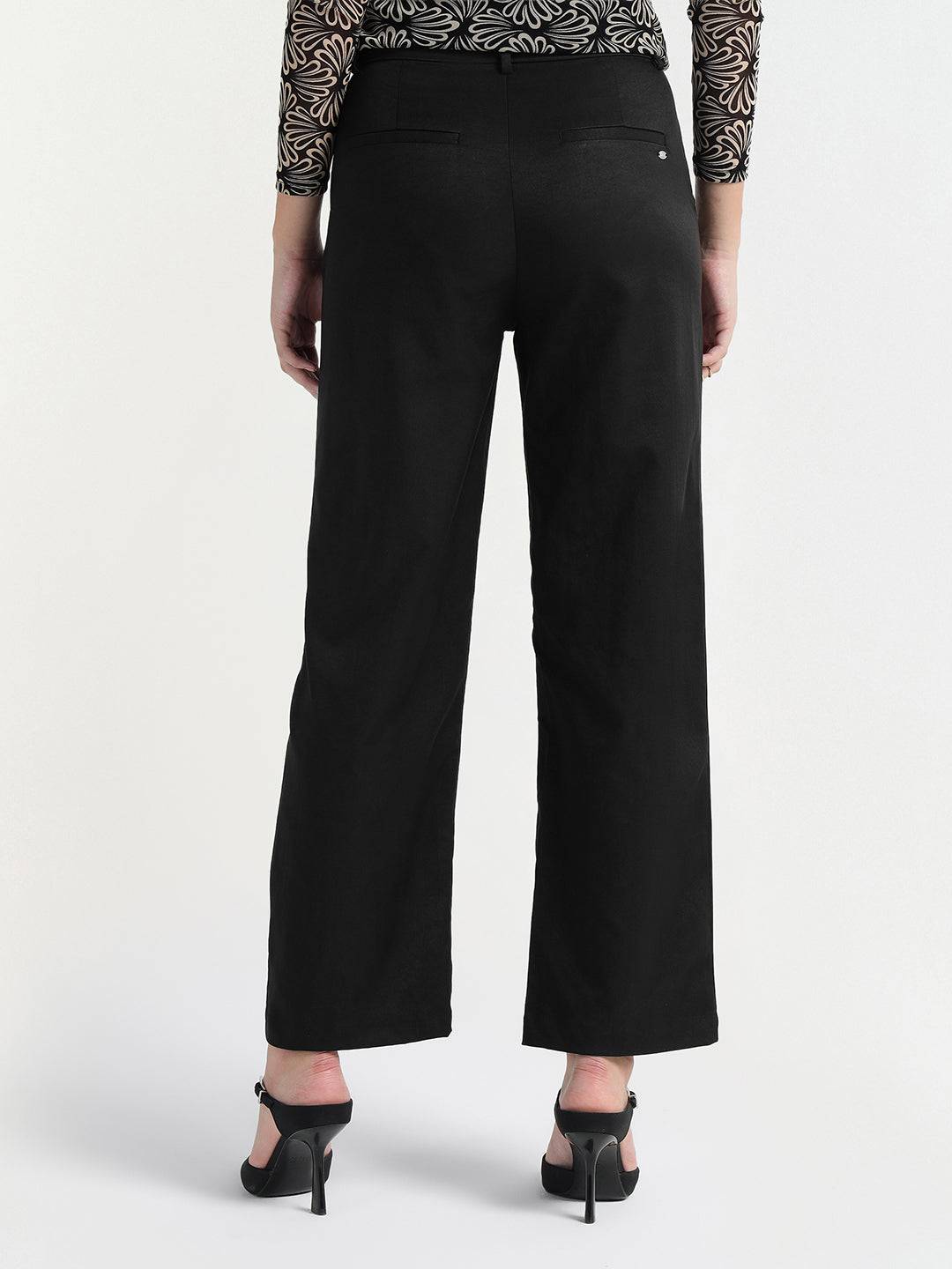 Elle Women Black Regular Fit Plain Trouser