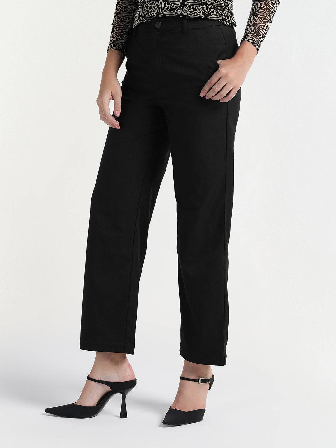 Elle Women Black Regular Fit Plain Trouser