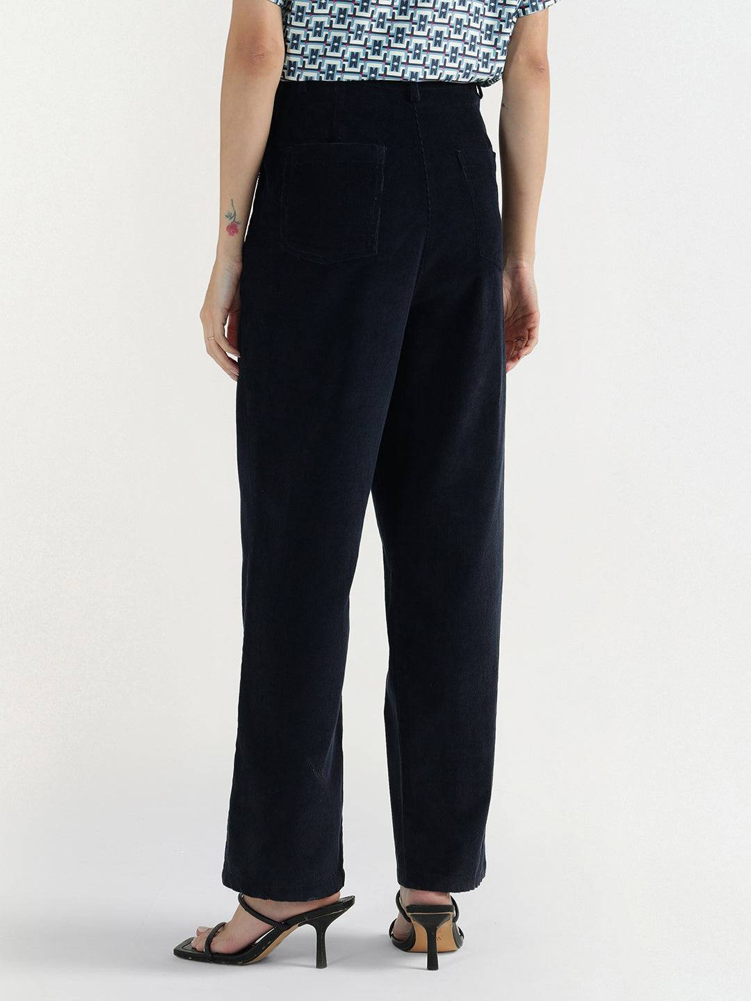 Elle Women Blue Regular Fit Solid Trouser