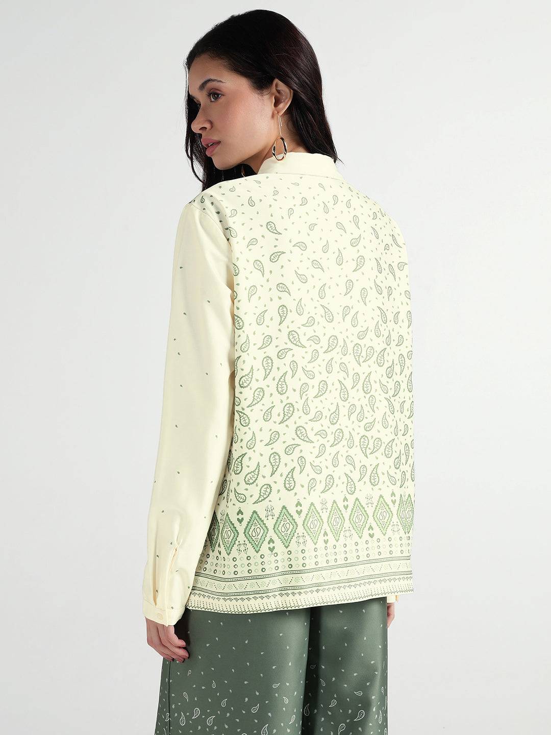 Elle Women Yellow Printed Collar Shirt