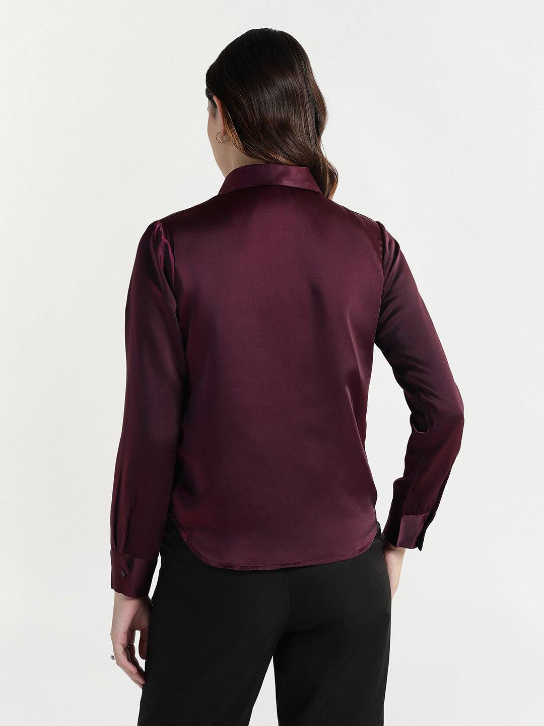 Elle Women Red Embellished Collar Shirt