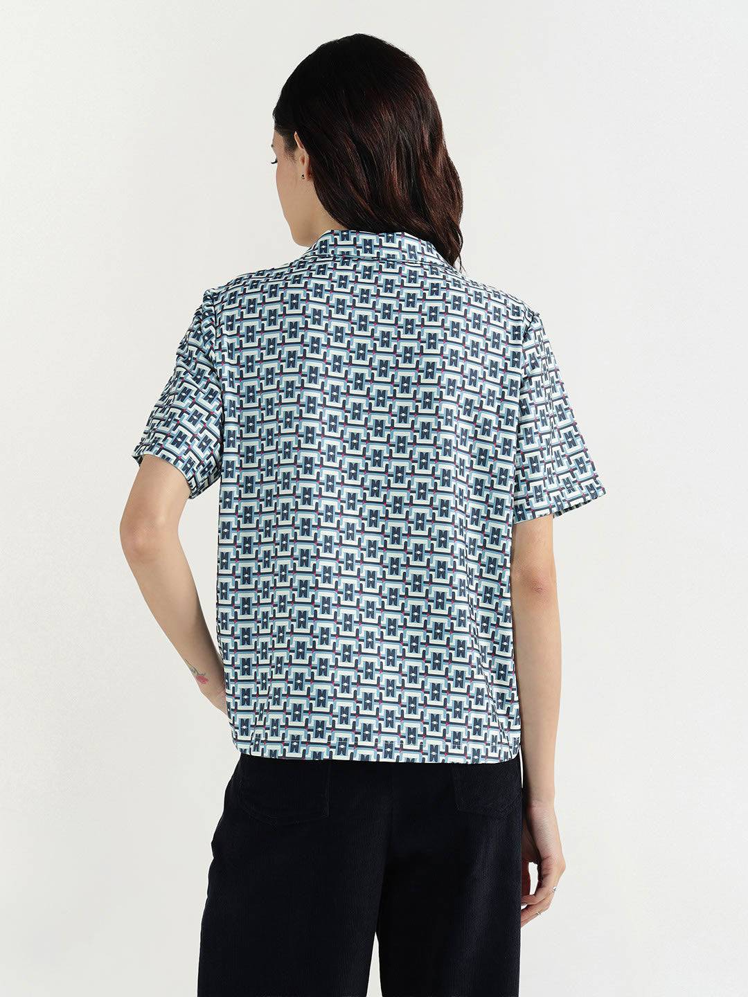 Elle Women Multi Geometric Print Collar Top