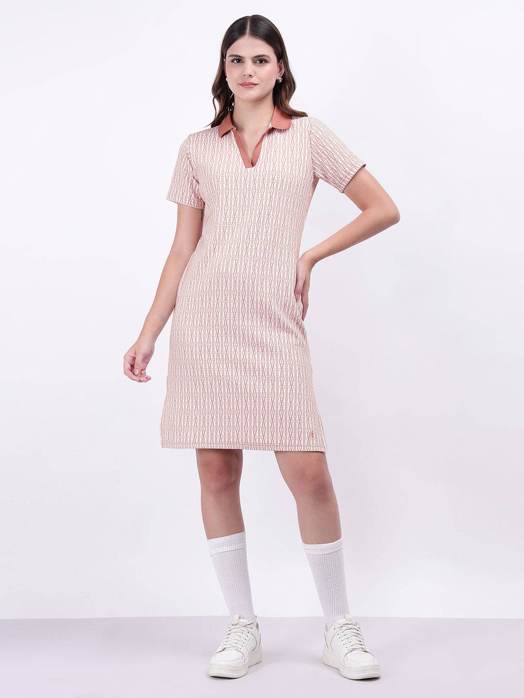Iconic Women Pink Textured Polo Dress