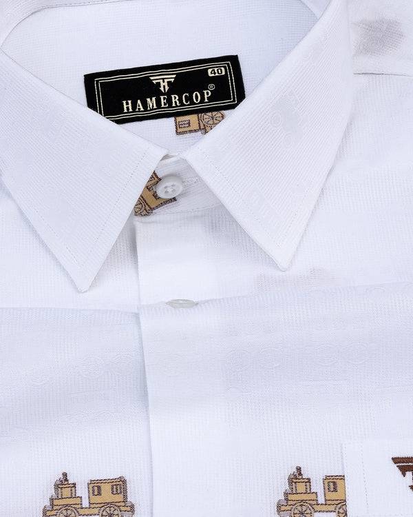 Brown ToyTrain Printed Jacquard White Gizza Shirt