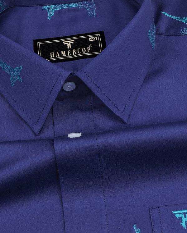 Blue Wonder Jacquard Printed Premium Gizza Cotton Shirt