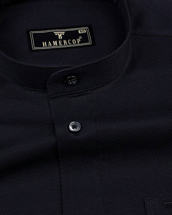 Deep Black Dobby Texture Solid Premium Cotton Shirt