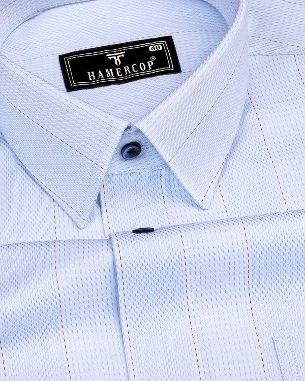 Lufira SkyBlue With Brown Pin Stripe White Premium Giza Shirt