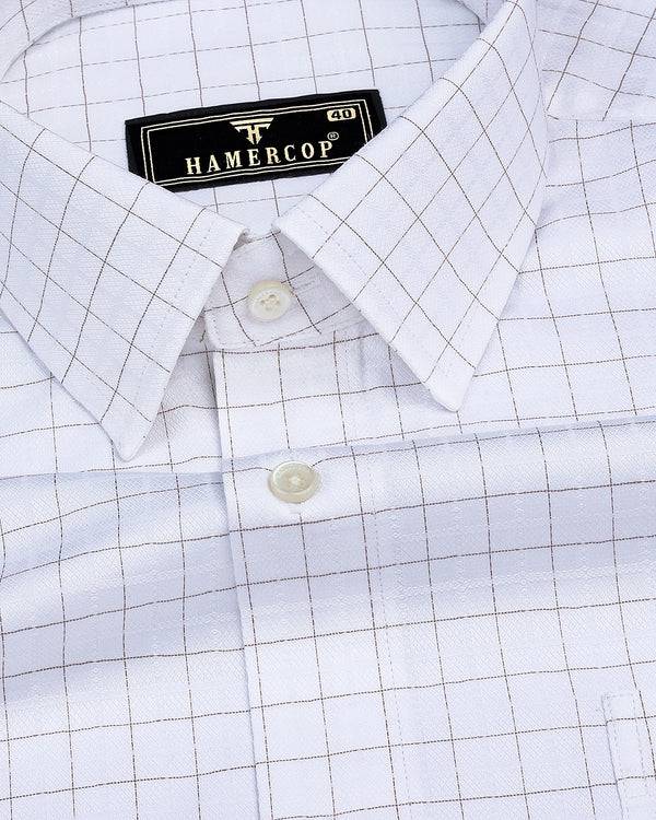 Golden Cream With Cornish White Premium Check Giza Shirt