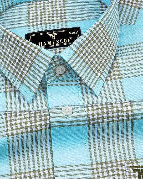 Jester AquaBlue With Brown Twill Check Cotton Shirt