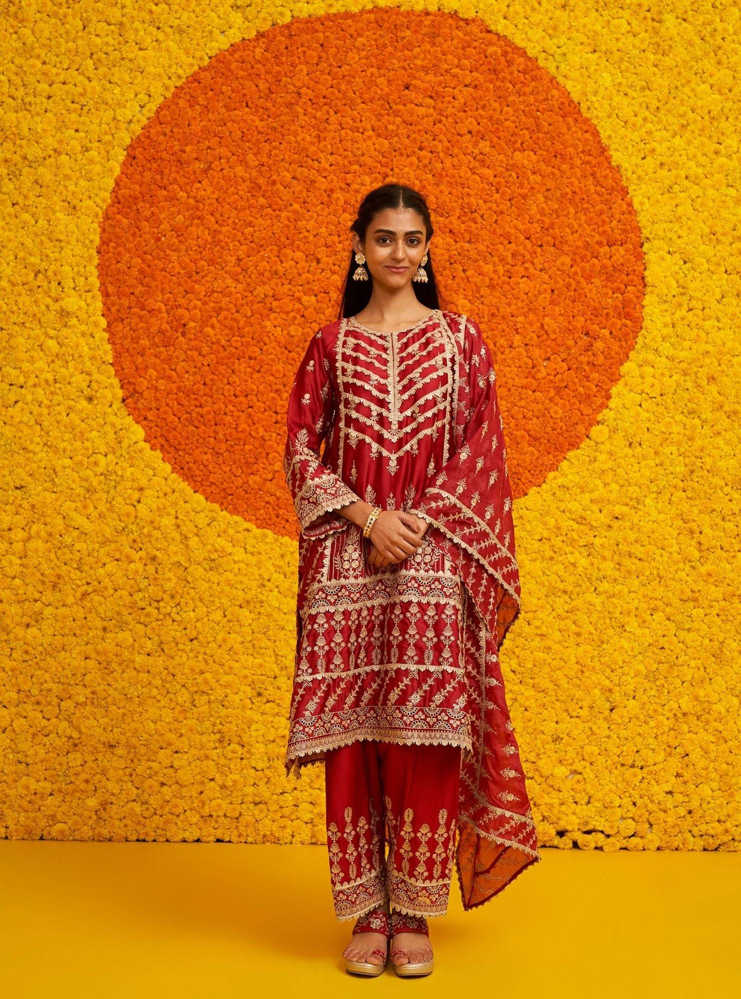 Ambar Organza Satin Red Kurta