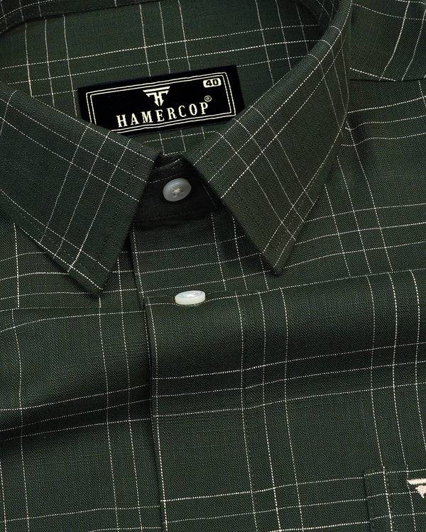 Reston Green With Cream Linen Cotton Check Shirt