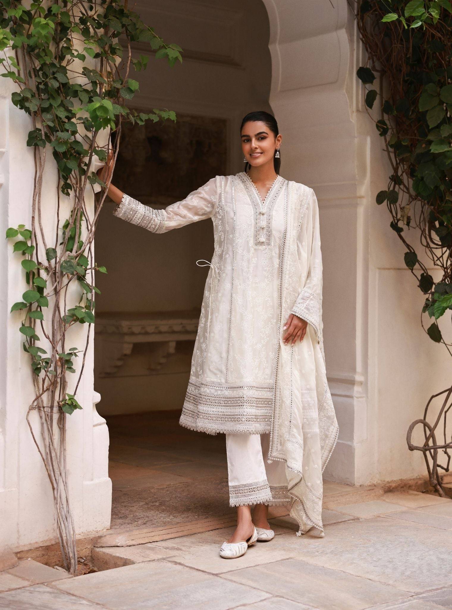 Lomika Organza Off White Anarkali Set