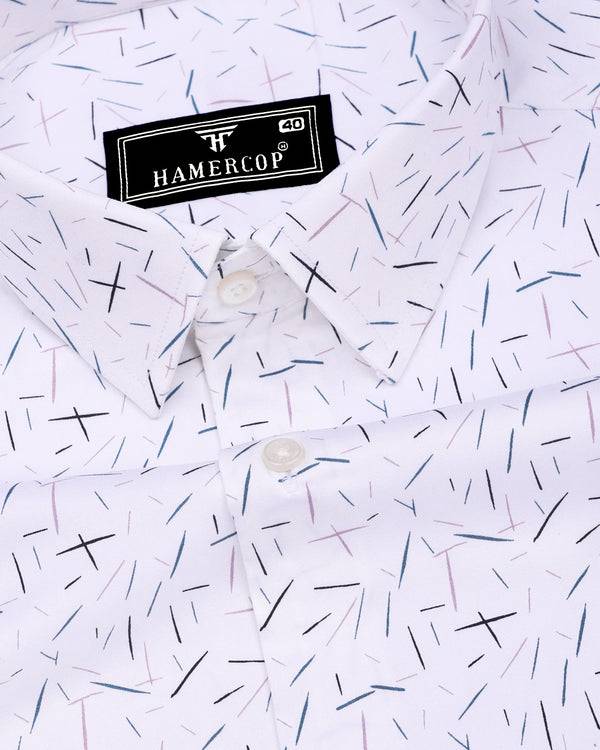 Denver White With Green And Pink Printed Satin Cotton Shirt