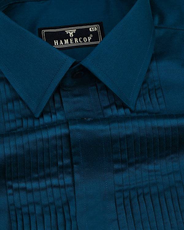 Peacock Blue Soft Touch Satin Designer Tuxedo Shirt