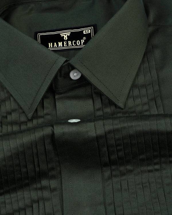 Pine Green Soft Touch Satin Designer Tuxedo Shirt