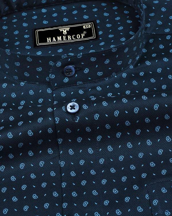 Navyblue With Skyblue Small Paisley Printed Dobby Cotton Shirt