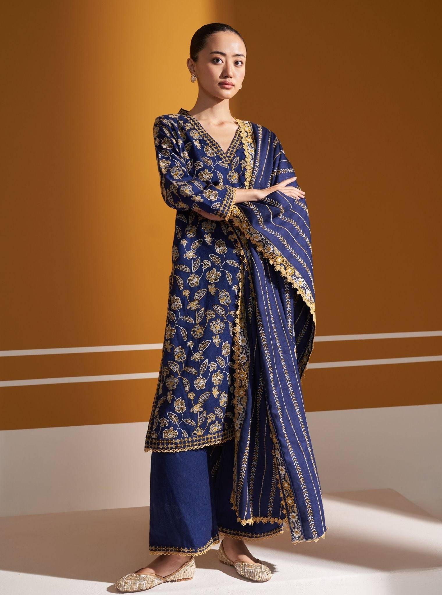 Clare Wool Navy Kurta Set