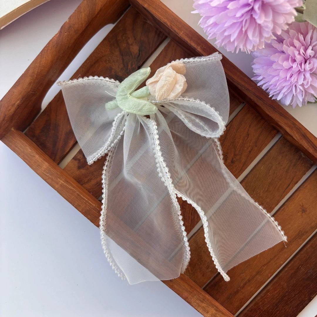 Sheer Floral Bow Clip