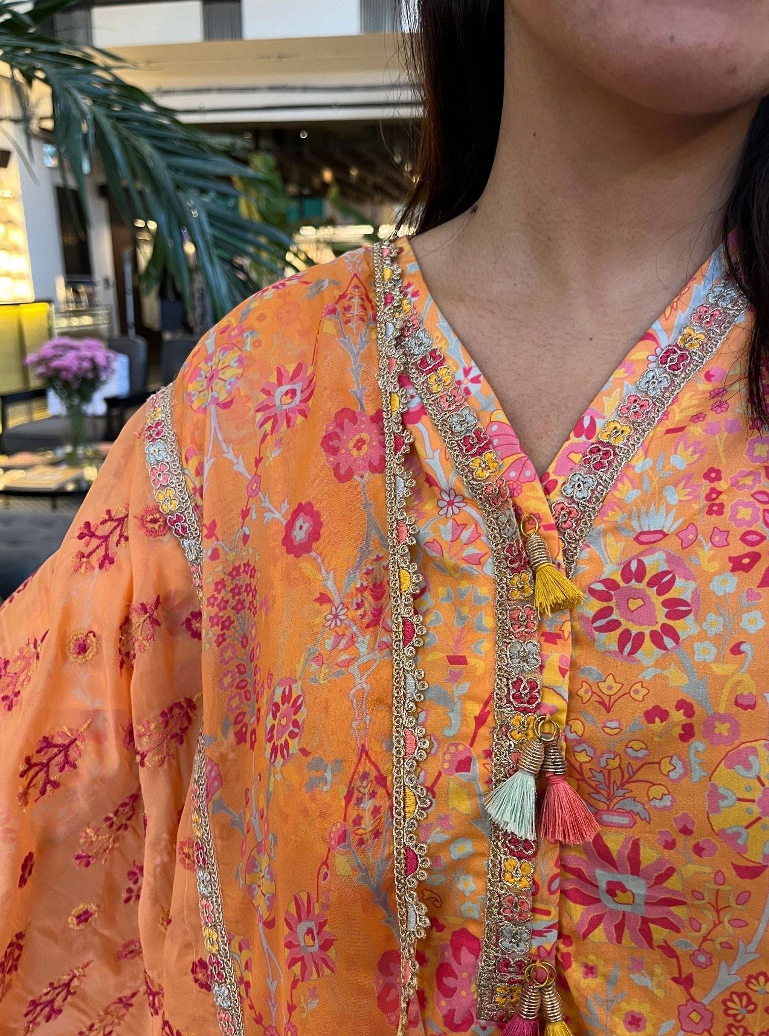 Florie Cotton Printed Orange Kurta Set