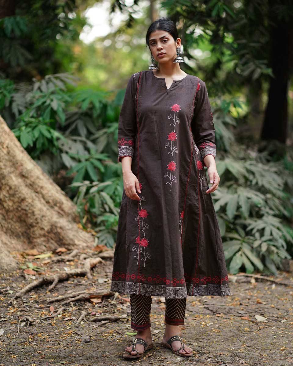 Badal Si Tu Brown Block Printed Cotton Kurti - WW