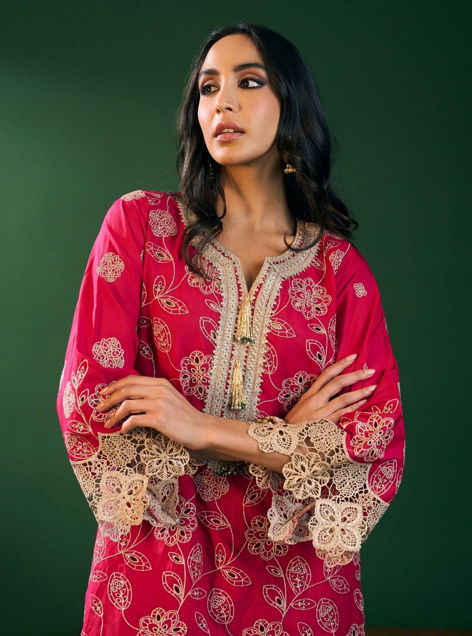 Arisha Supima Cotton Fuschia Kurta Set