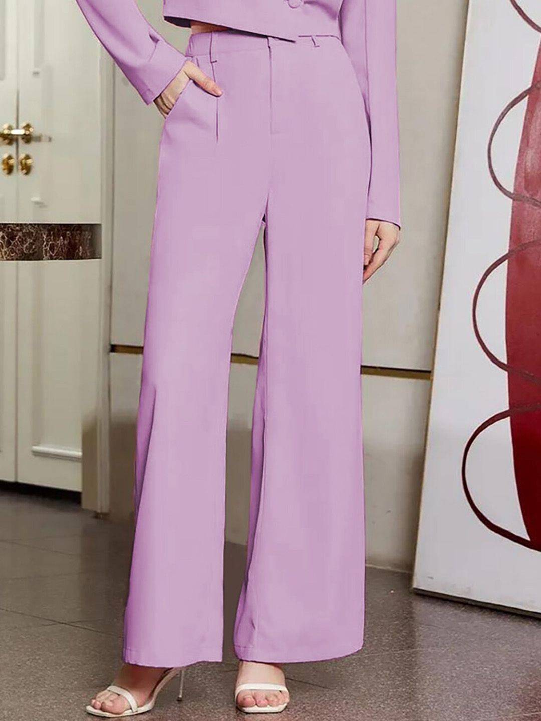 KOTTY BIZwear Basics Women Relaxed Straight Leg Straight Fit High-Rise Easy Wash Trousers