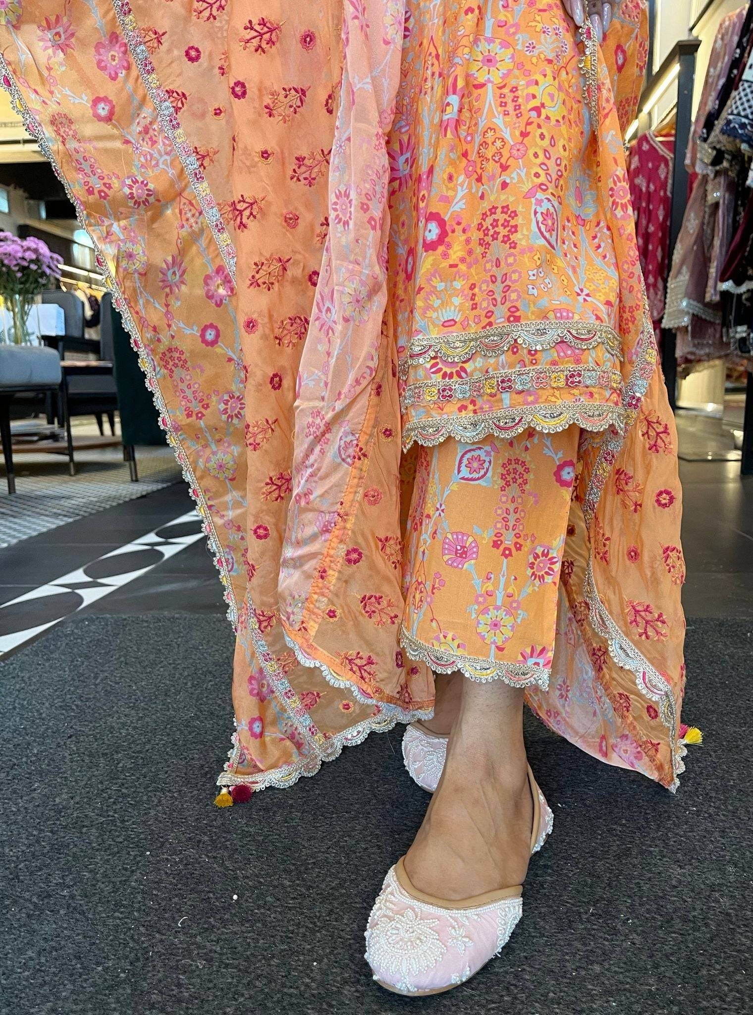 Florie Cotton Printed Orange Kurta Set