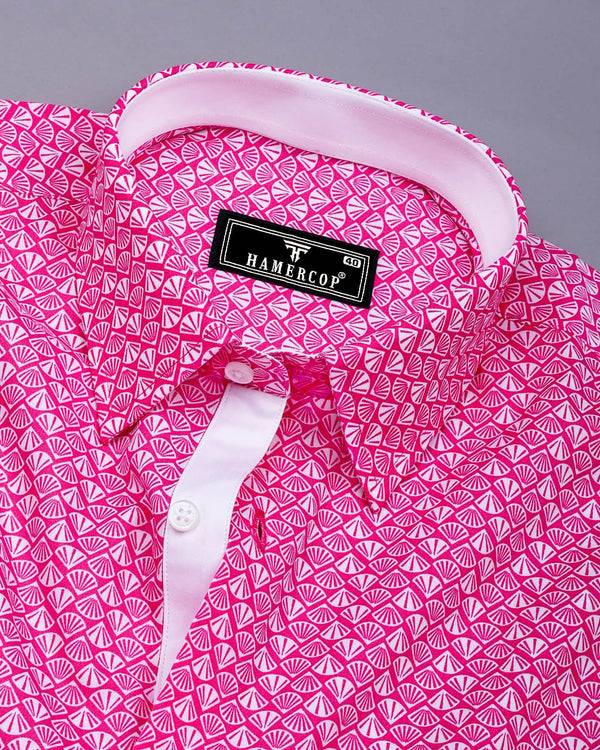 Magenta Pink With White Poplin Printed Designer Cotton Shirt