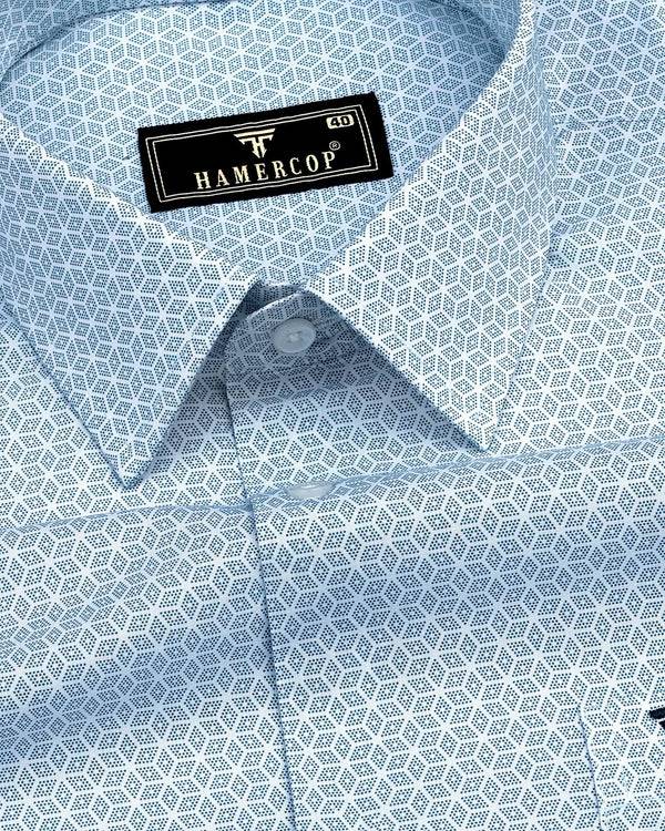 Orient Blue Diamond Printed Poplin Cotton Shirt