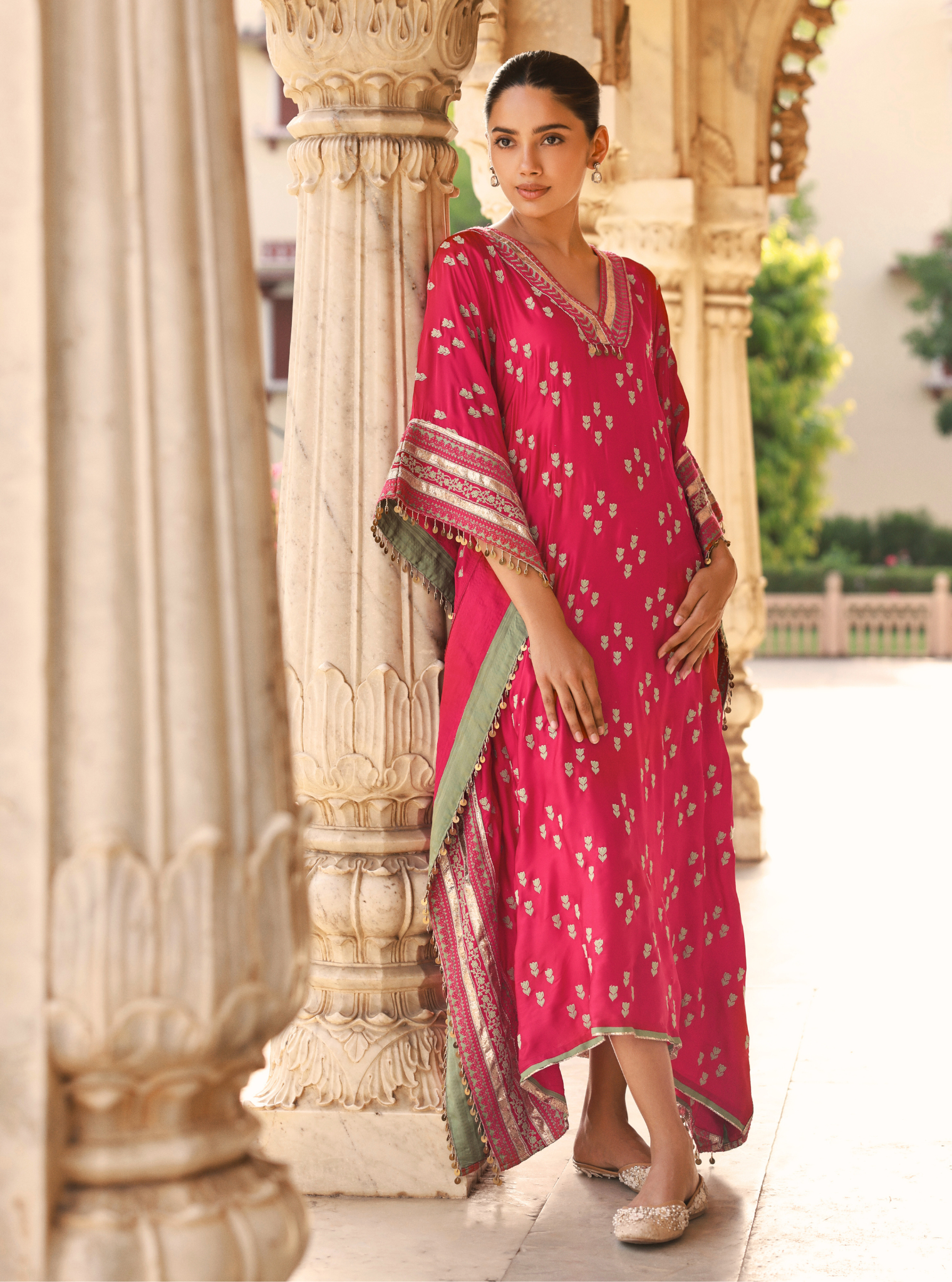 Nishaya Bemberg Satin Fuschia Kaftan