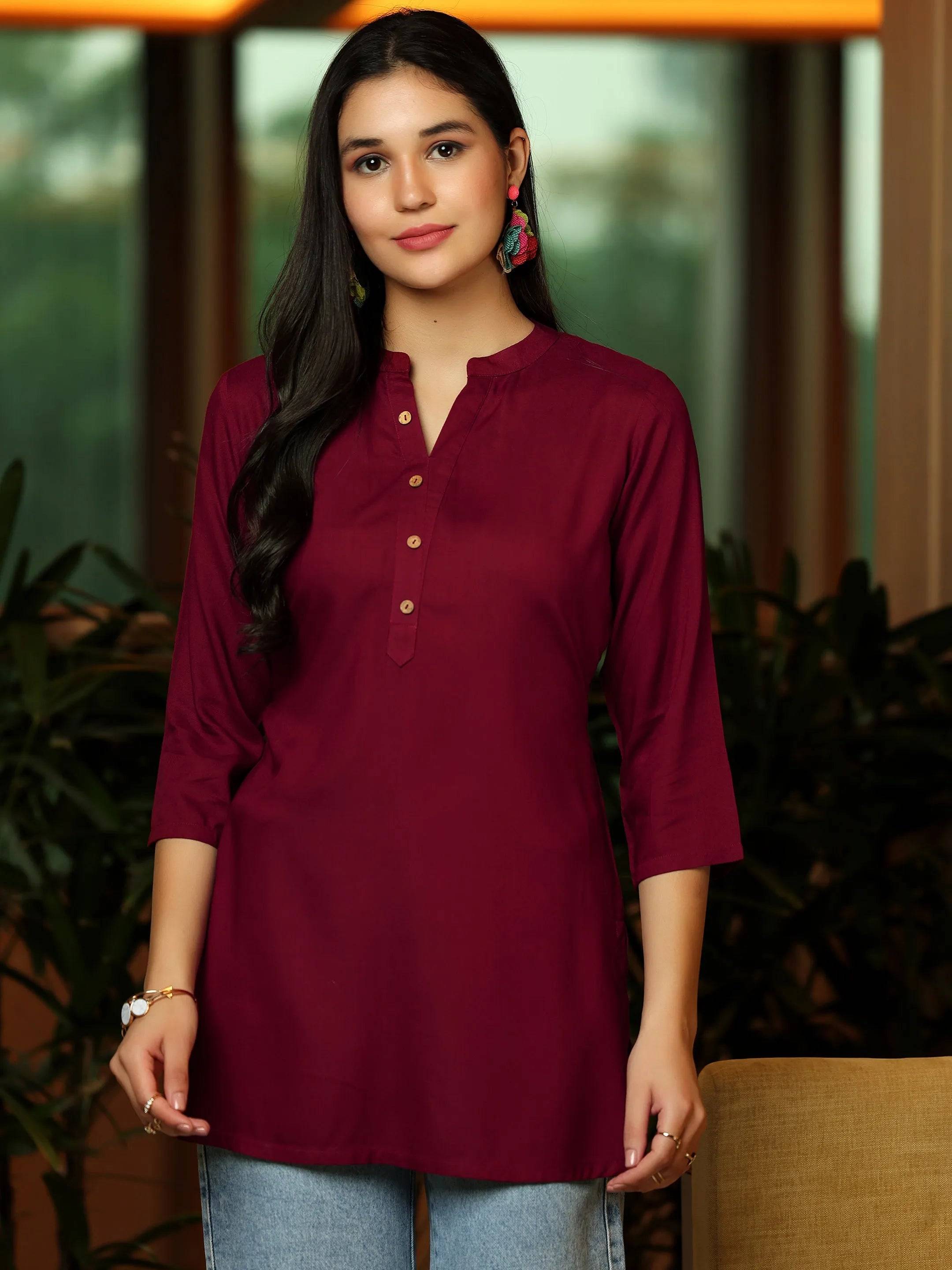 Maroon Solid Rayon Straight Kurti Buy at only ₹1299