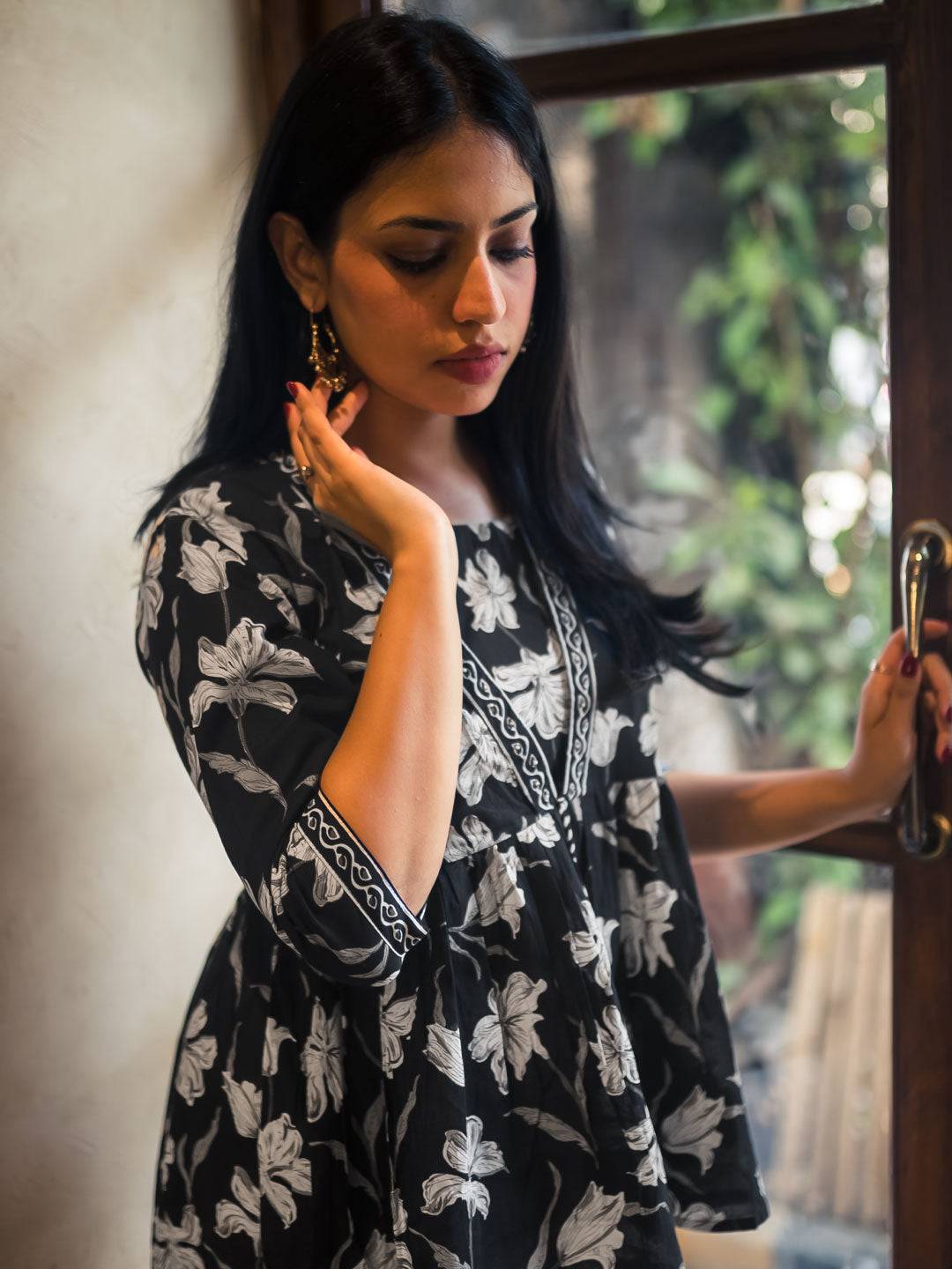 Black Printed Cotton Anarkali Short Kurti Buy at only ₹1699