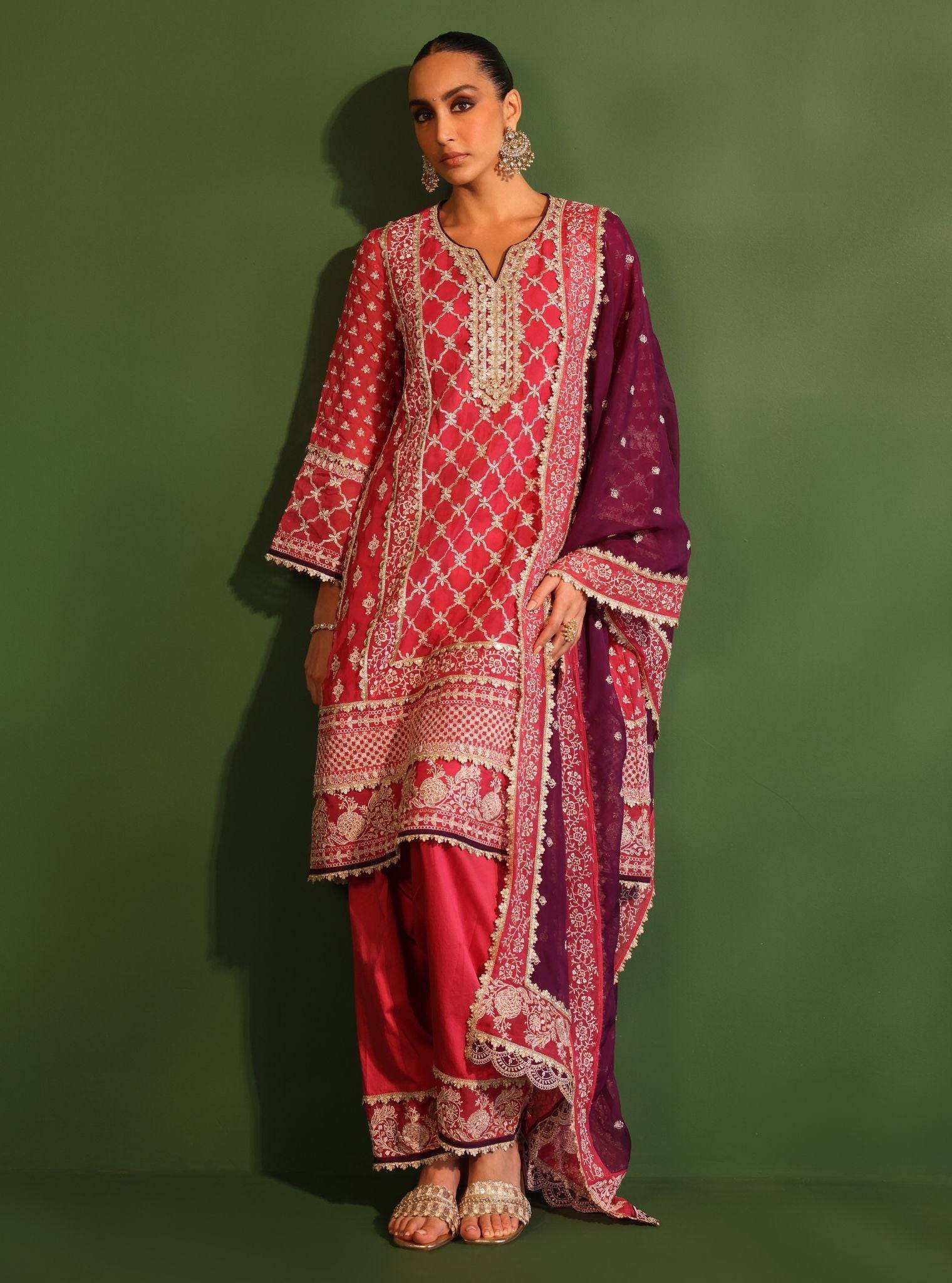 Suhana Organza Fuschia Kurta Set