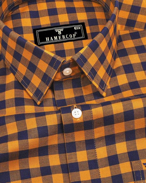 Bandon Mustard With Blue Check Oxford Cotton Shirt