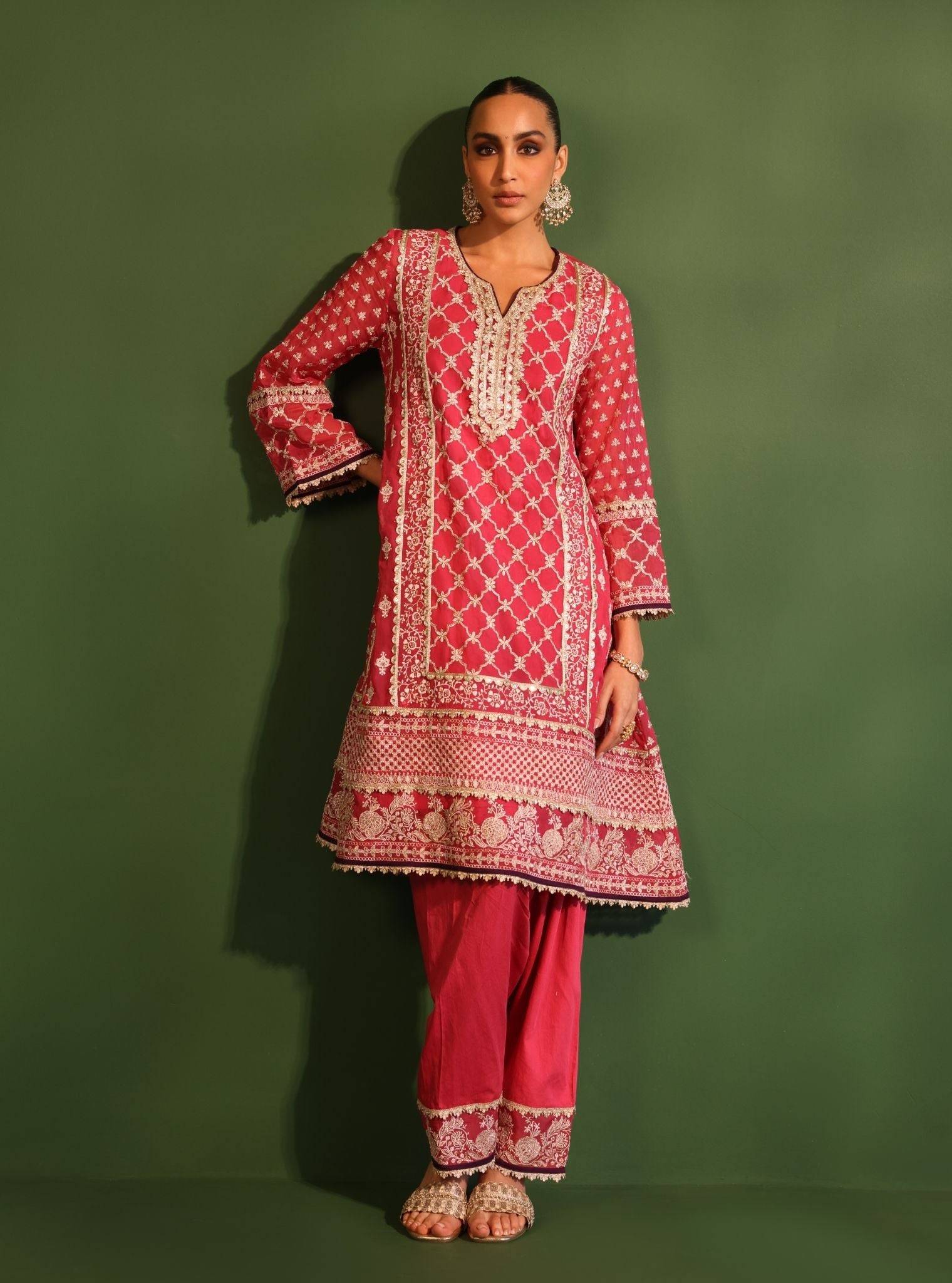 Suhana Organza Fuschia Kurta Set